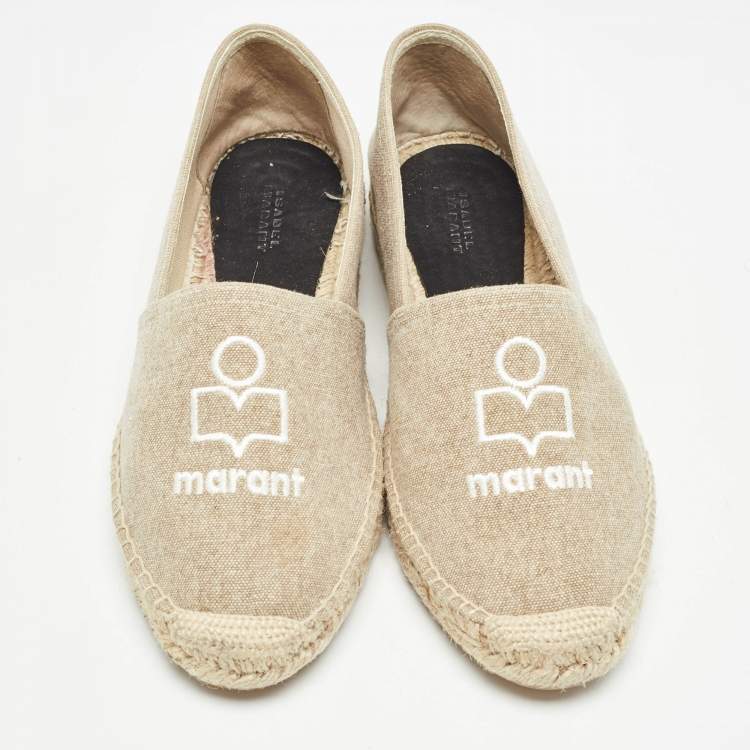 Pre Owned Isabel Marant Beige Canvas Espadrille Flats Size 39