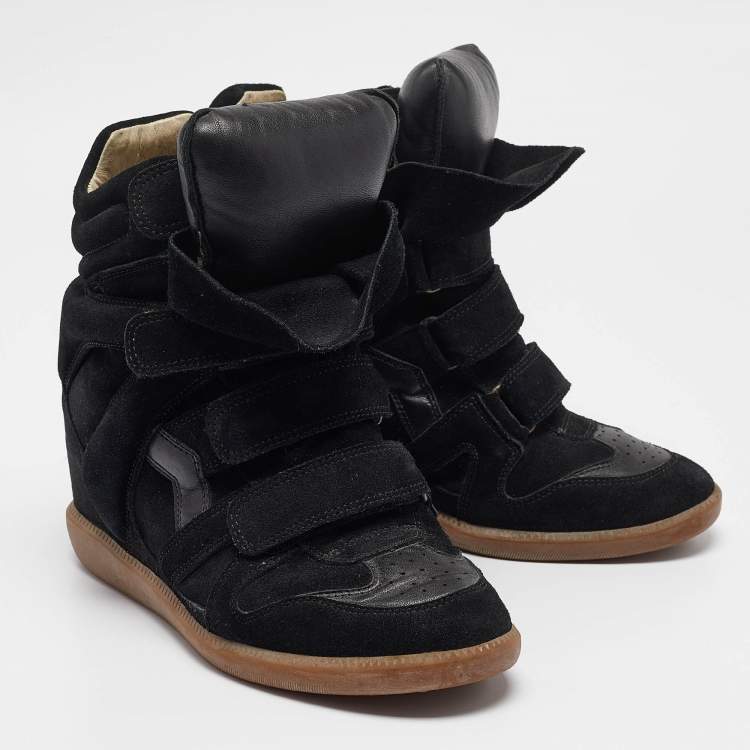Pre Owned Isabel Marant Black Leather and Suede Bekett Wedge Sneakers Size 40