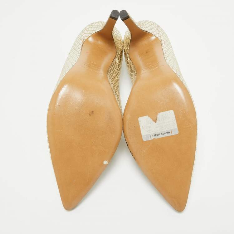 Pre Owned Isabel Marant Gold Snakeskin Embossed Patent Leather Pointed Toe Pumps Size 39
