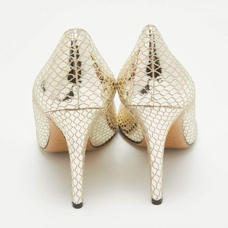 Pre Owned Isabel Marant Gold Snakeskin Embossed Patent Leather Pointed Toe Pumps Size 39
