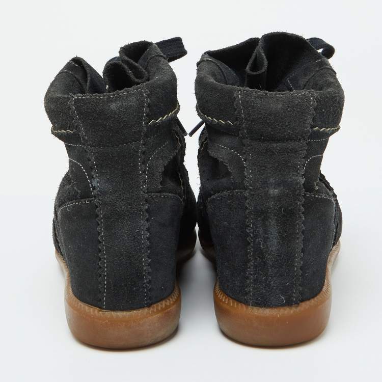 Pre Owned Isabel Marant Black Suede Bobby Wedge Sneakers Size 40