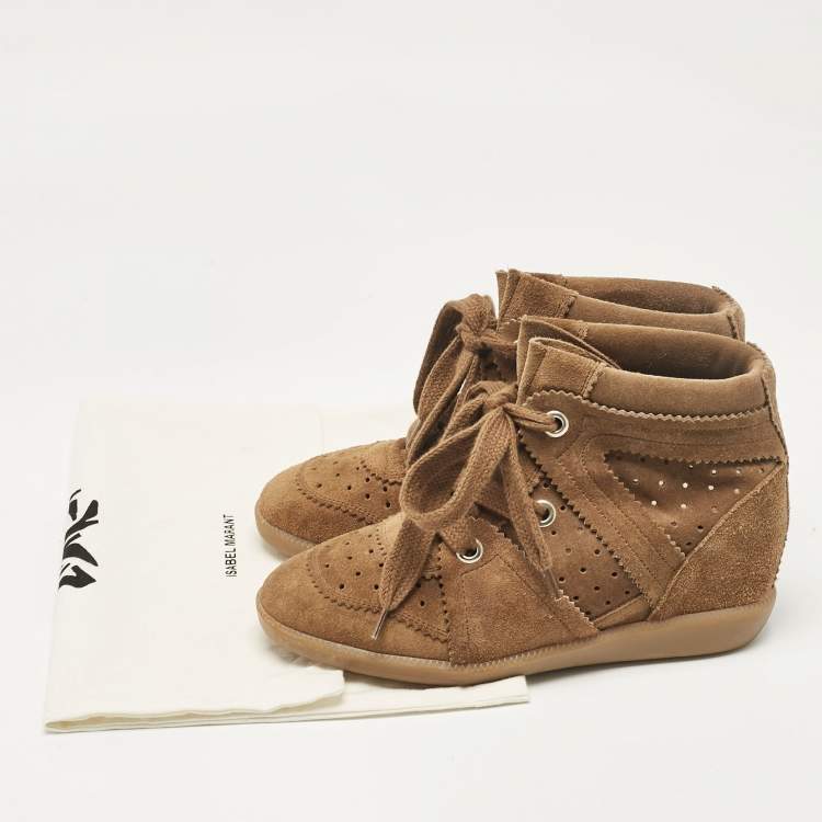 Pre Owned Isabel Marant Brown Suede Bobby Wedge Sneakers Size 36