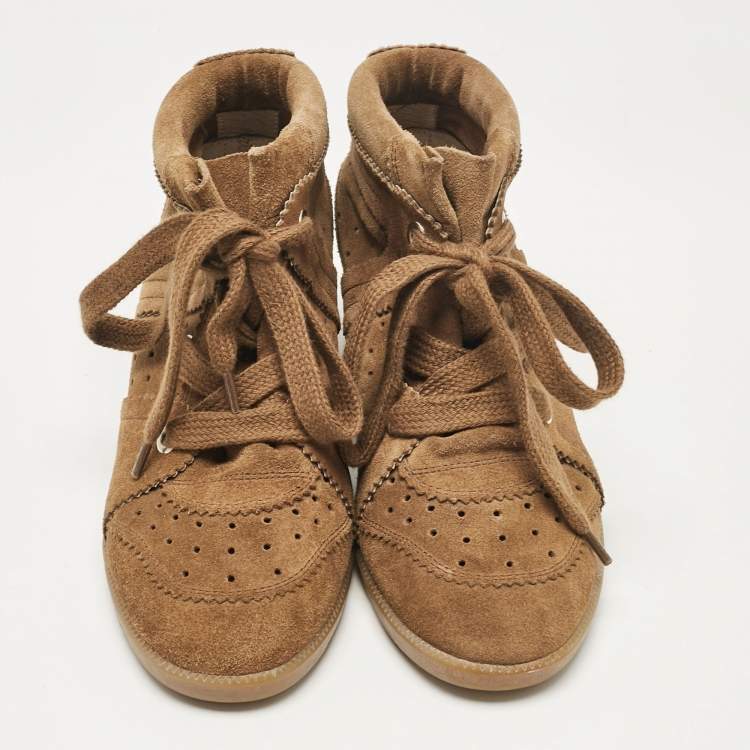 Pre Owned Isabel Marant Brown Suede Bobby Wedge Sneakers Size 36