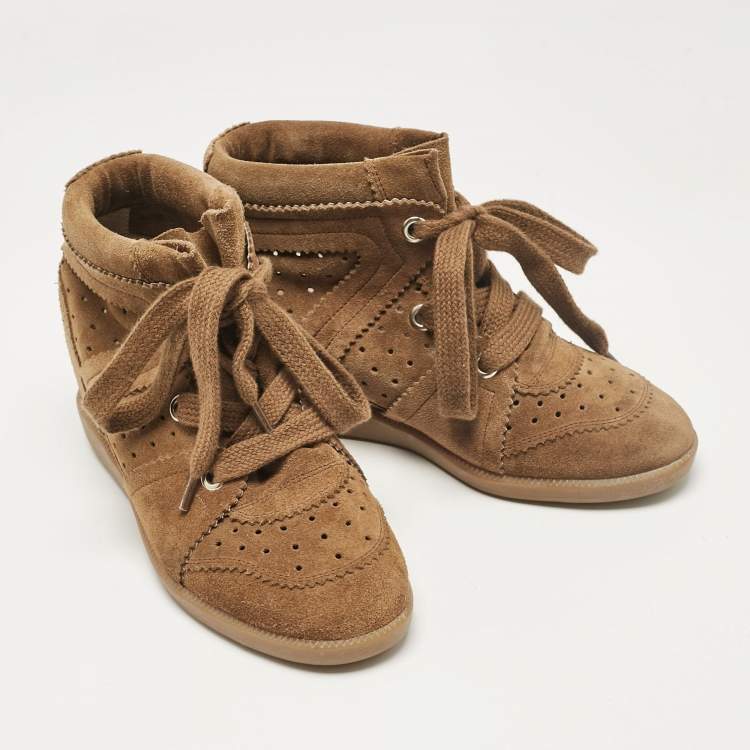 Pre Owned Isabel Marant Brown Suede Bobby Wedge Sneakers Size 36