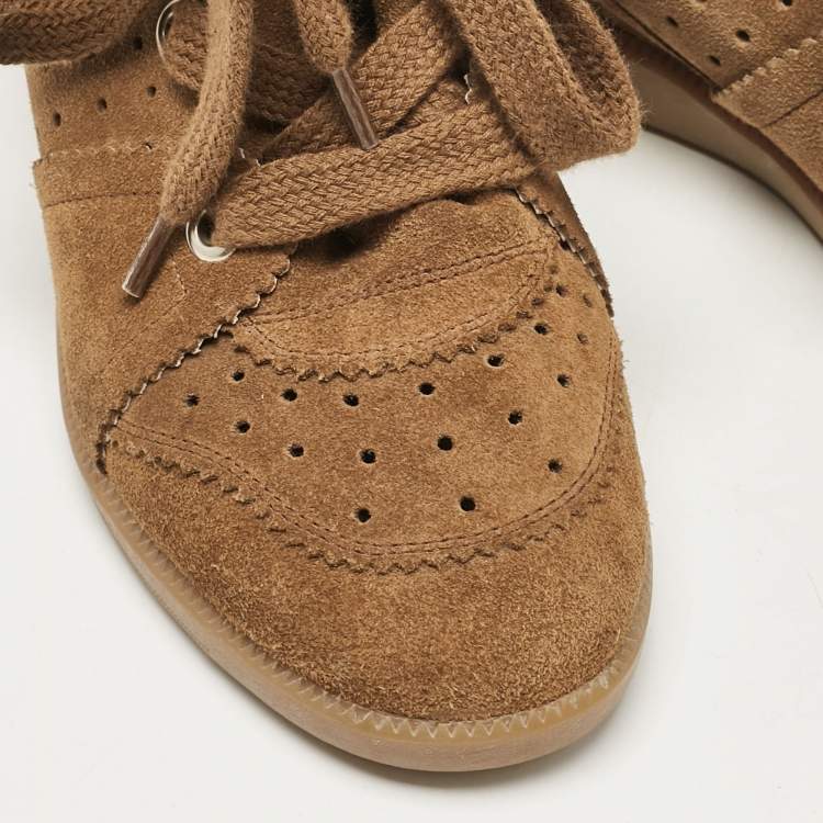 Pre Owned Isabel Marant Brown Suede Bobby Wedge Sneakers Size 36