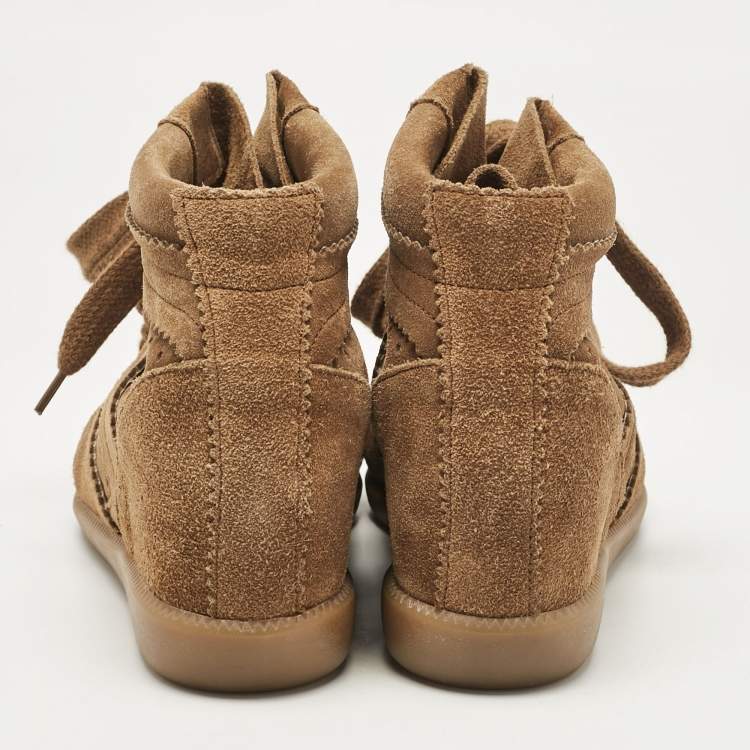 Pre Owned Isabel Marant Brown Suede Bobby Wedge Sneakers Size 36