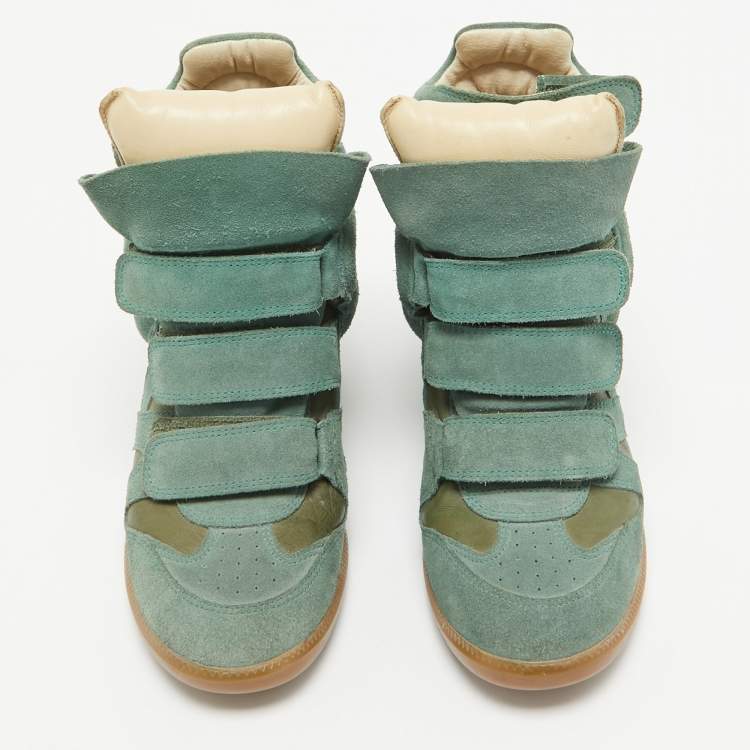 Pre Owned Isabel Marant Green Suede Bekett Wedge Sneakers Size 37