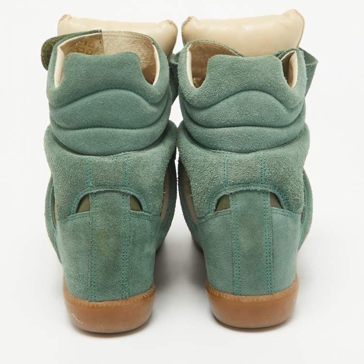 Pre Owned Isabel Marant Green Suede Bekett Wedge Sneakers Size 37