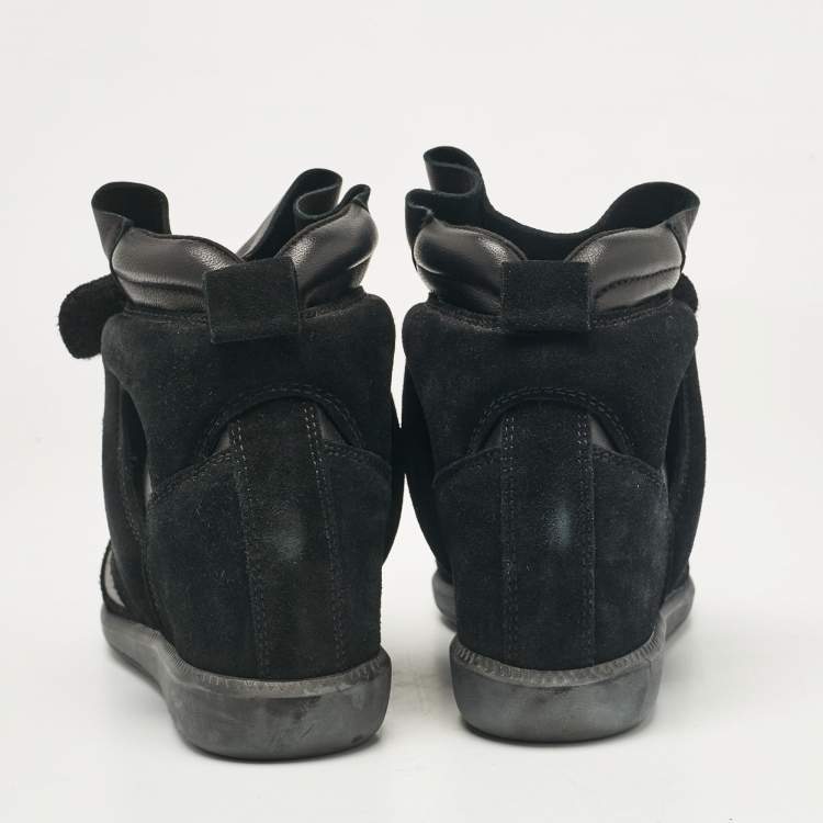 Pre Owned Isabel Marant Black Leather and Suede Bekett Wedge Sneakers Size 39