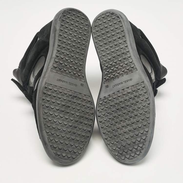 Pre Owned Isabel Marant Black Leather and Suede Bekett Wedge Sneakers Size 39