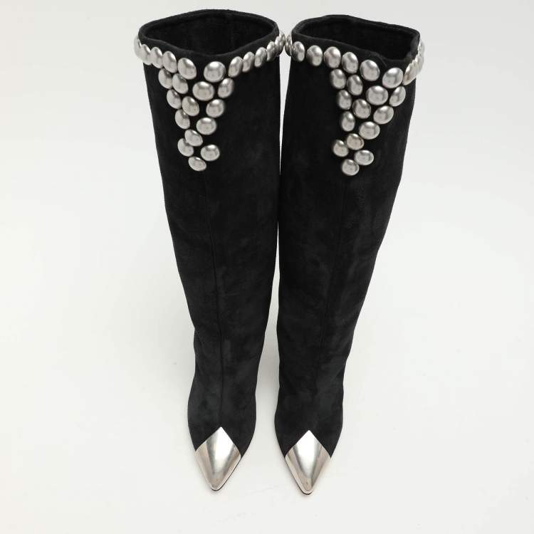 Pre Owned Isabel Marant Black Suede Embellished Knee Length Boots Size 36