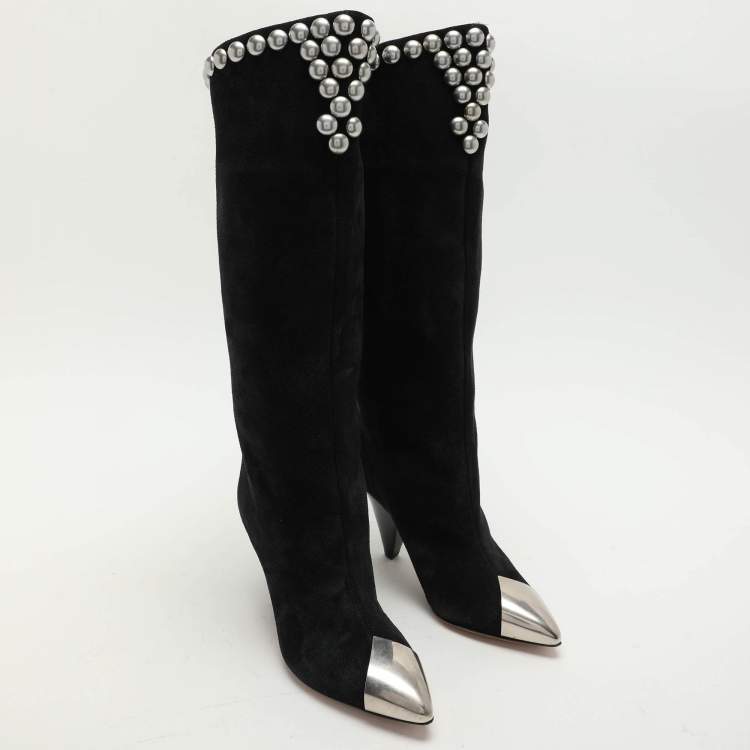 Pre Owned Isabel Marant Black Suede Embellished Knee Length Boots Size 36