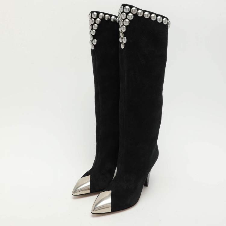 Pre Owned Isabel Marant Black Suede Embellished Knee Length Boots Size 36