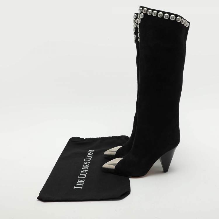 Pre Owned Isabel Marant Black Suede Embellished Knee Length Boots Size 36