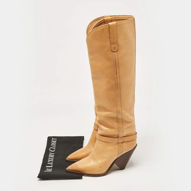 Pre Owned Isabel Marant Brown Leather Cowboy Knee Length Boots Size 38