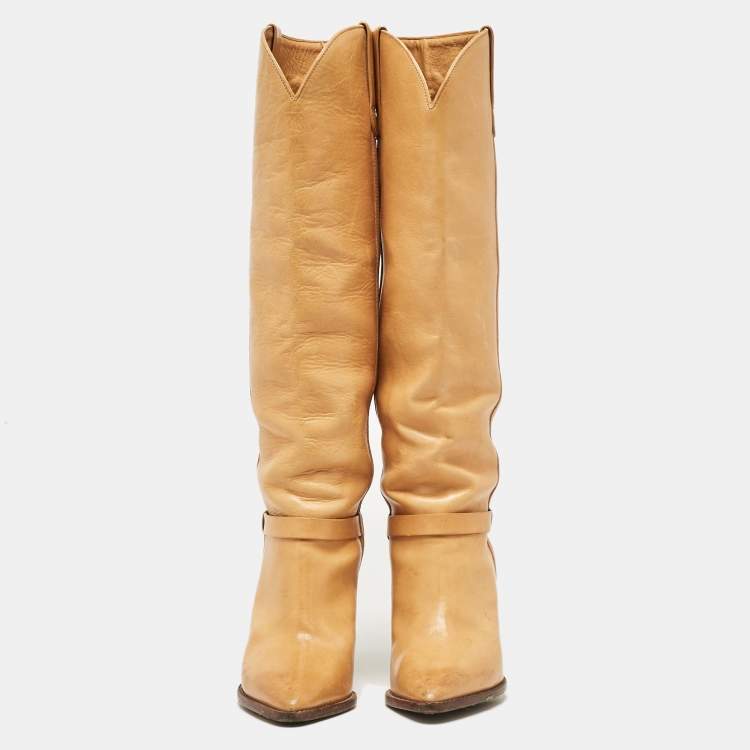 Pre Owned Isabel Marant Brown Leather Cowboy Knee Length Boots Size 38