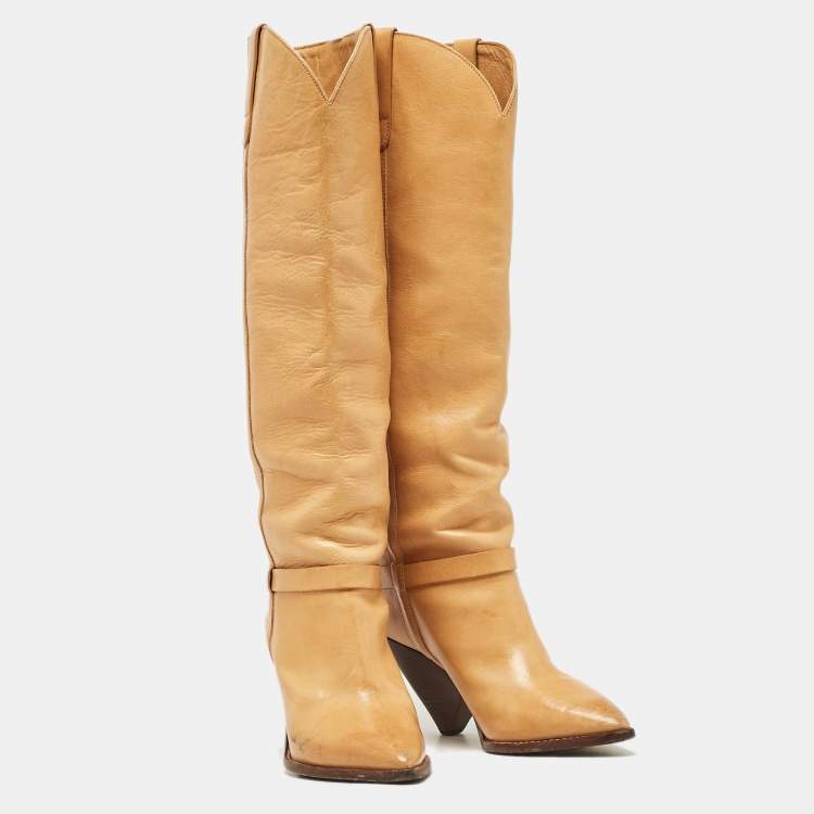 Pre Owned Isabel Marant Brown Leather Cowboy Knee Length Boots Size 38