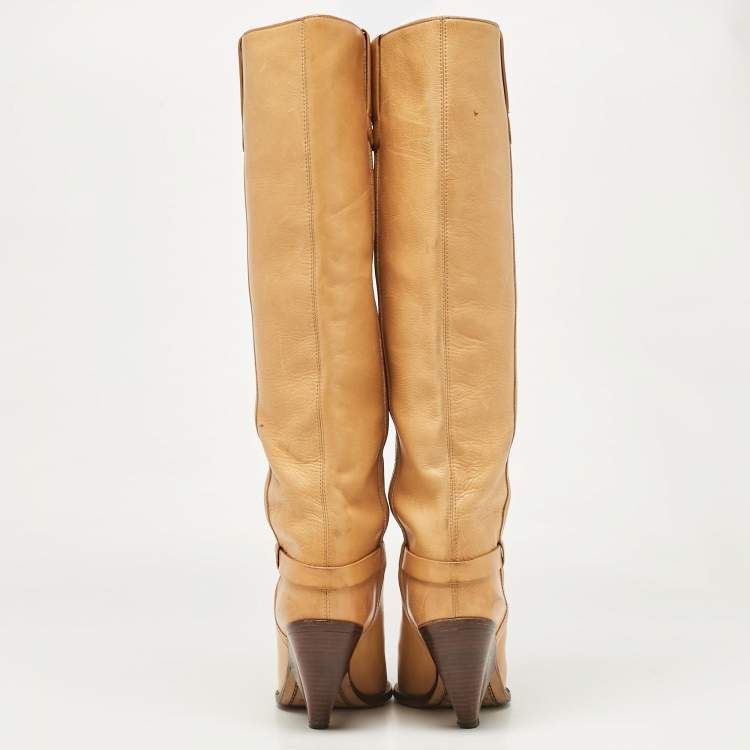 Pre Owned Isabel Marant Brown Leather Cowboy Knee Length Boots Size 38