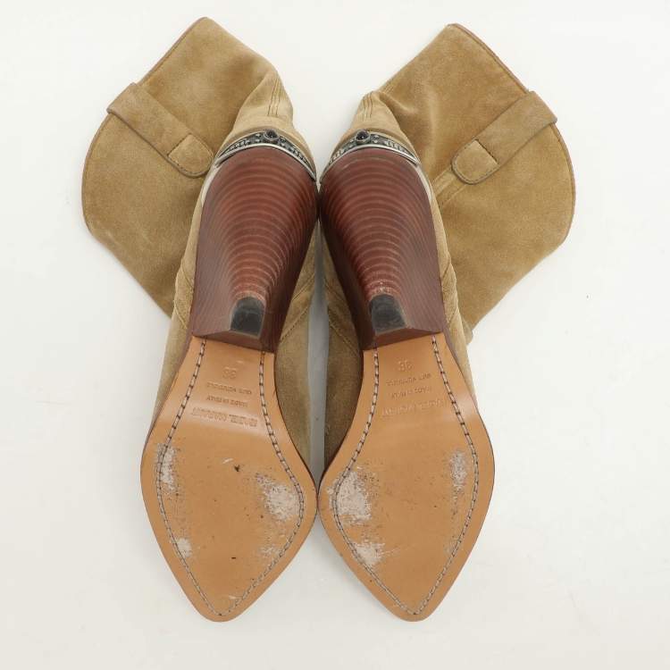Pre Owned Isabel Marant Green Suede Lamsy Ankle Boots Size 36