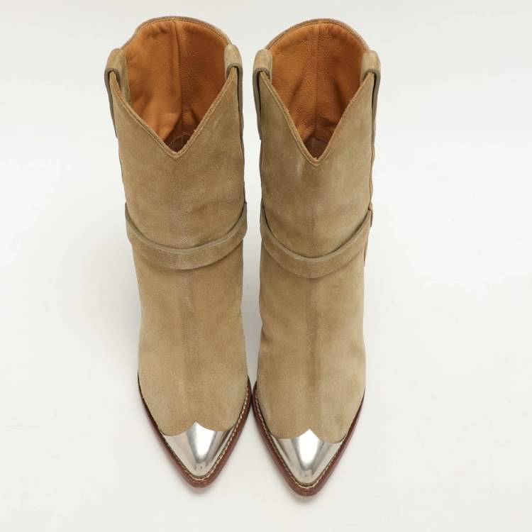 Pre Owned Isabel Marant Green Suede Lamsy Ankle Boots Size 36