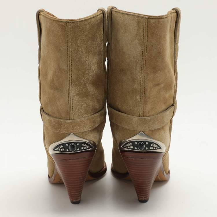 Pre Owned Isabel Marant Green Suede Lamsy Ankle Boots Size 36