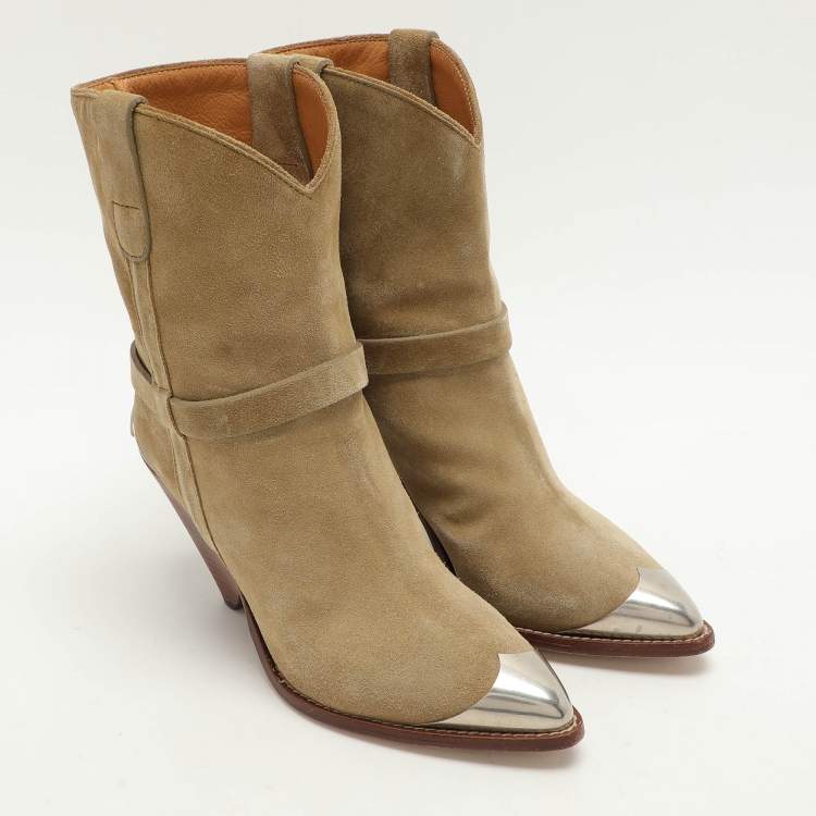 Pre Owned Isabel Marant Green Suede Lamsy Ankle Boots Size 36