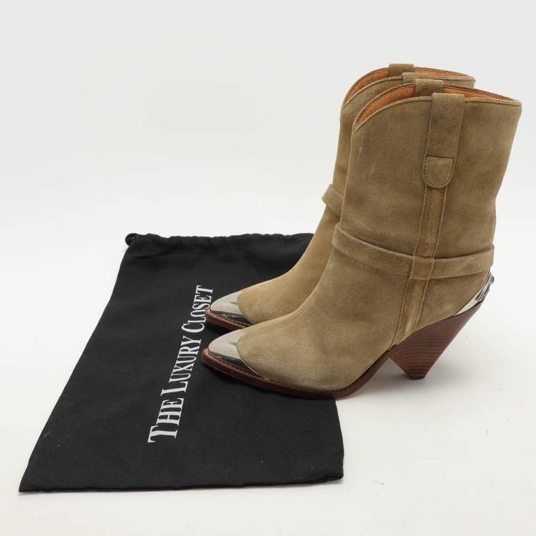 Pre Owned Isabel Marant Green Suede Lamsy Ankle Boots Size 36