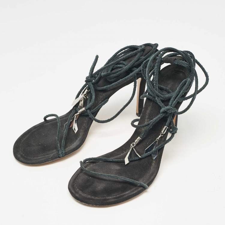 Pre Owned Isabel Marant Green Suede Ankle Wrap Sandals Size 40