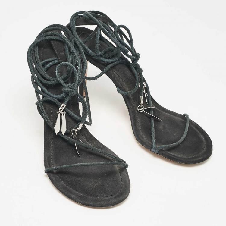 Pre Owned Isabel Marant Green Suede Ankle Wrap Sandals Size 40