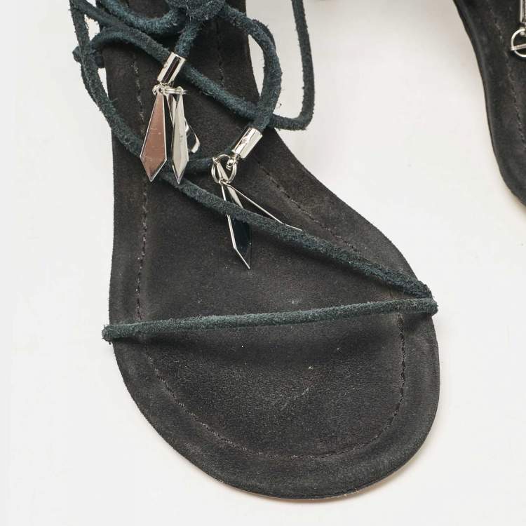 Pre Owned Isabel Marant Green Suede Ankle Wrap Sandals Size 40