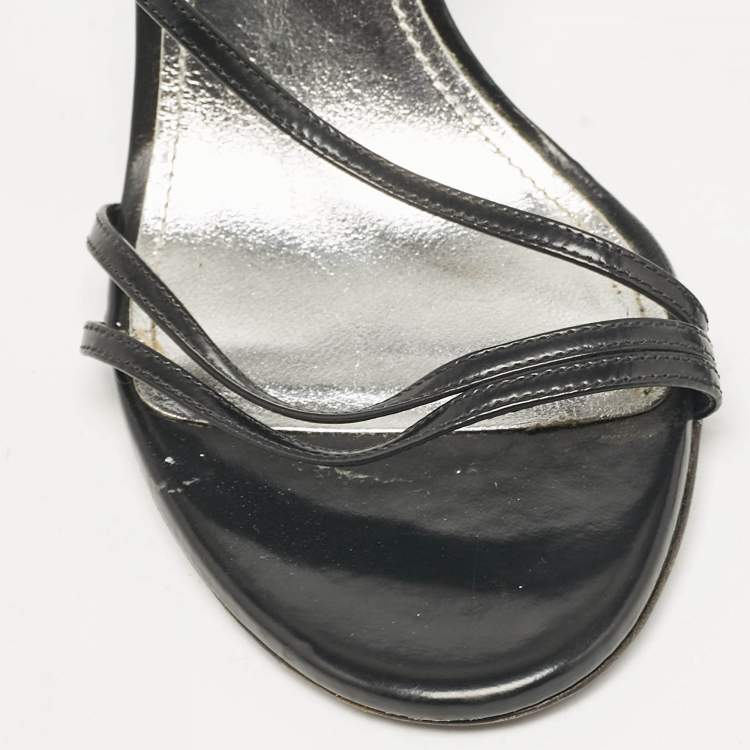 Pre Owned Isabel Marant Black Patent Ankle Strap Sandals Size 40