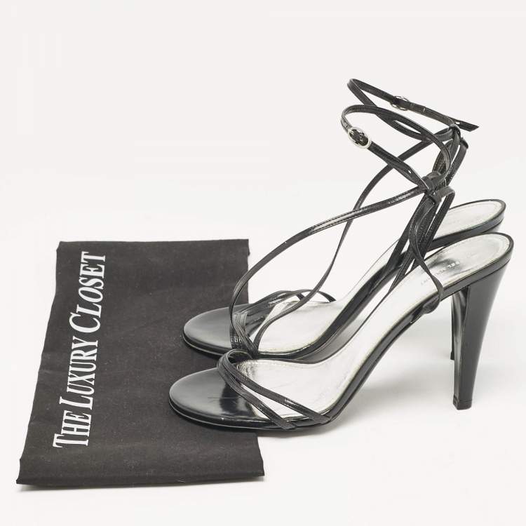 Pre Owned Isabel Marant Black Patent Ankle Strap Sandals Size 40