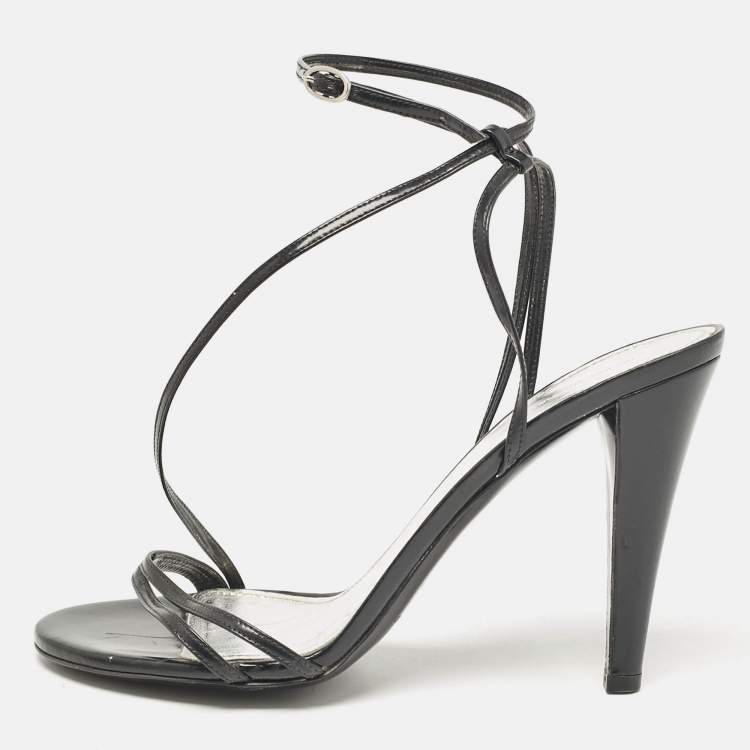 Pre Owned Isabel Marant Black Patent Ankle Strap Sandals Size 40