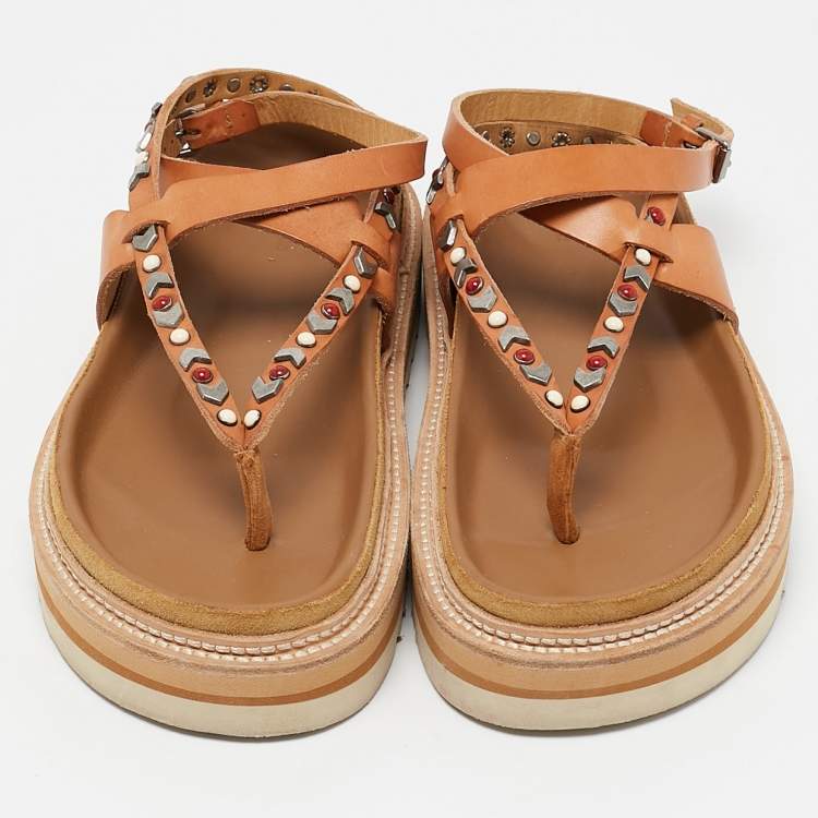 Pre Owned Isabel Marant Brown Leather Elham Flat Sandals Size 40