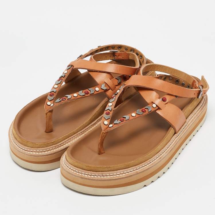 Pre Owned Isabel Marant Brown Leather Elham Flat Sandals Size 40