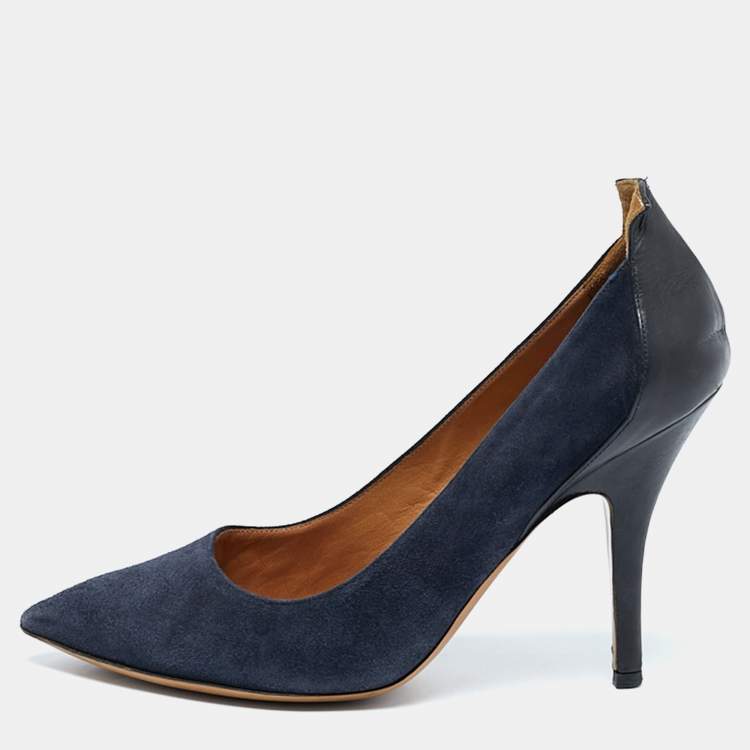 Isabel Marant Navy Blue Suede And Leather Pointed Toe Pumps Size 40 