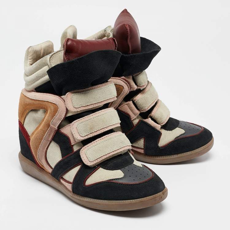 Pre Owned Isabel Marant Multicolor Suede and Leather Bekett Wedge Sneakers Size 37