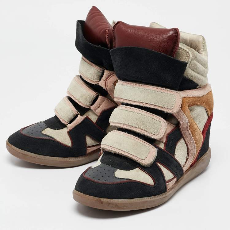 Pre Owned Isabel Marant Multicolor Suede and Leather Bekett Wedge Sneakers Size 37