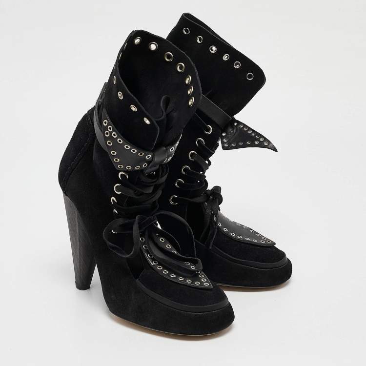 Pre Owned Isabel Marant Black Suede Milla Eyelet Ankle Boots Size 39
