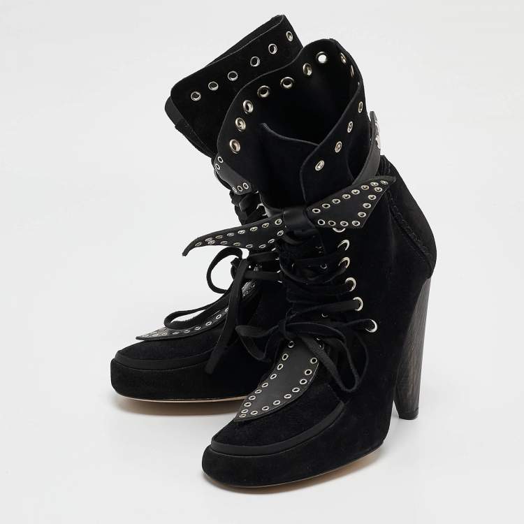 Pre Owned Isabel Marant Black Suede Milla Eyelet Ankle Boots Size 39