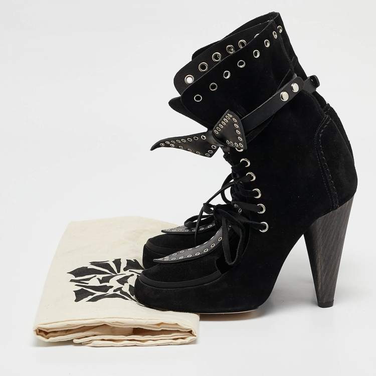 Pre Owned Isabel Marant Black Suede Milla Eyelet Ankle Boots Size 39