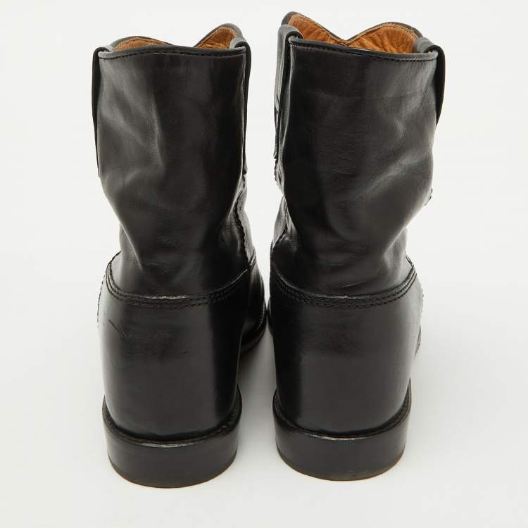 Pre Owned Isabel Marant Black Leather Ankle Length Boots Size 38