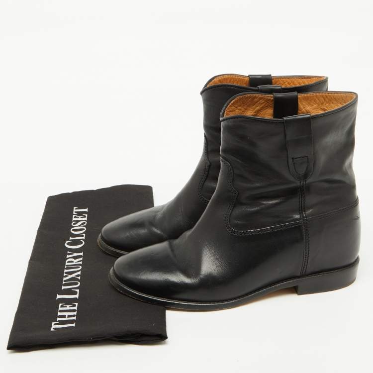 Pre Owned Isabel Marant Black Leather Ankle Length Boots Size 38