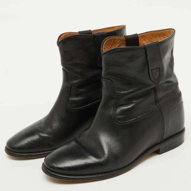 Pre Owned Isabel Marant Black Leather Ankle Length Boots Size 38