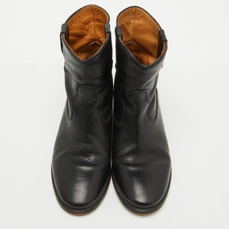 Pre Owned Isabel Marant Black Leather Ankle Length Boots Size 38