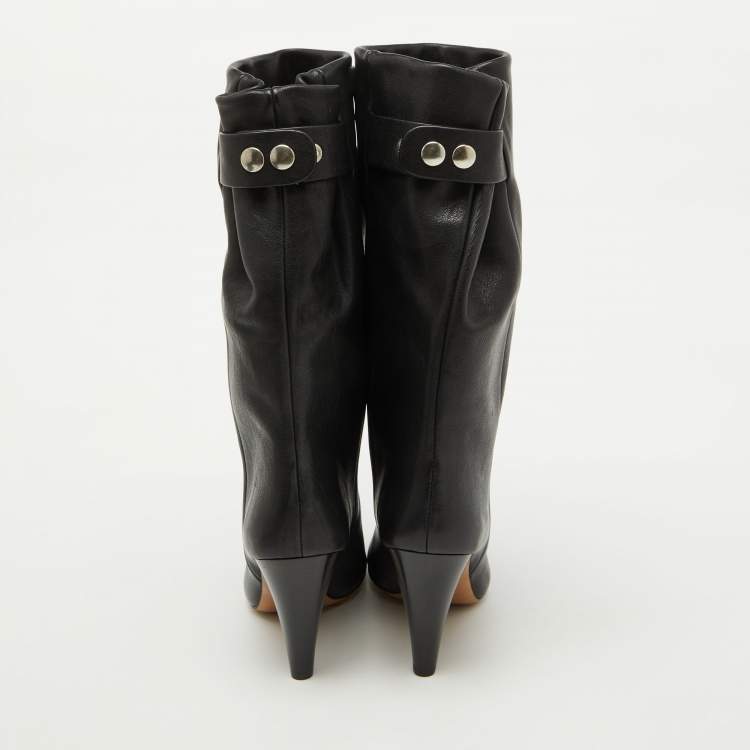 Pre Owned Isabel Marant Black Leather Calf Length Boots Size 36