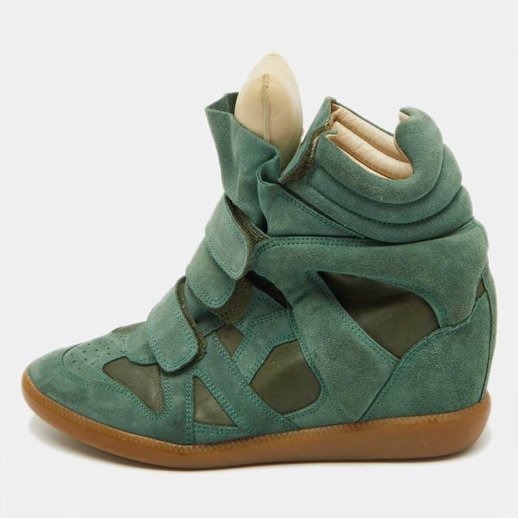 Pre Owned Isabel Marant Green Suede and Leather Bekett Wedge Sneakers Size 41