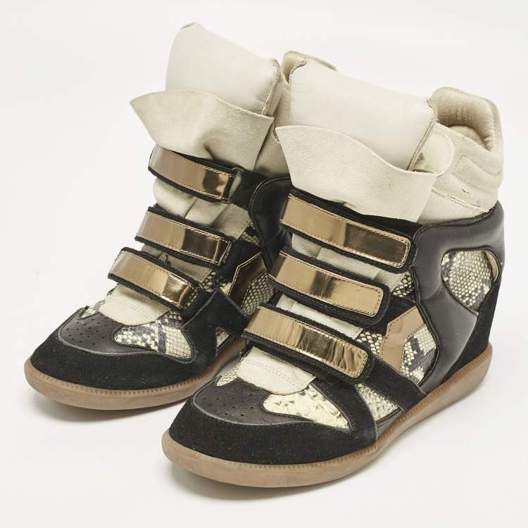 Pre Owned Isabel Marant Multicolor Python Embossed Leather and Suede Bekett Wedge Sneakers Size 40