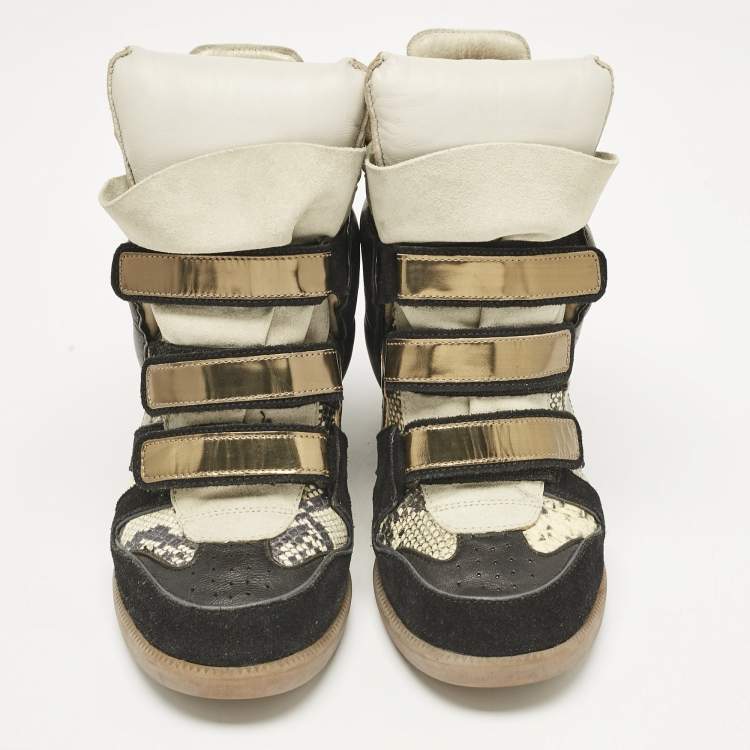 Pre Owned Isabel Marant Multicolor Python Embossed Leather and Suede Bekett Wedge Sneakers Size 40