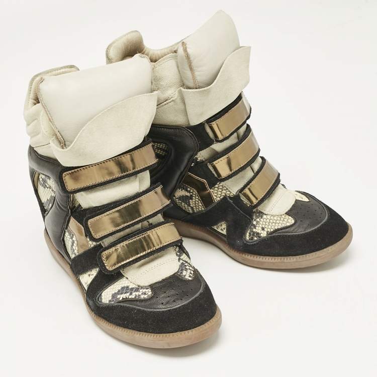 Pre Owned Isabel Marant Multicolor Python Embossed Leather and Suede Bekett Wedge Sneakers Size 40